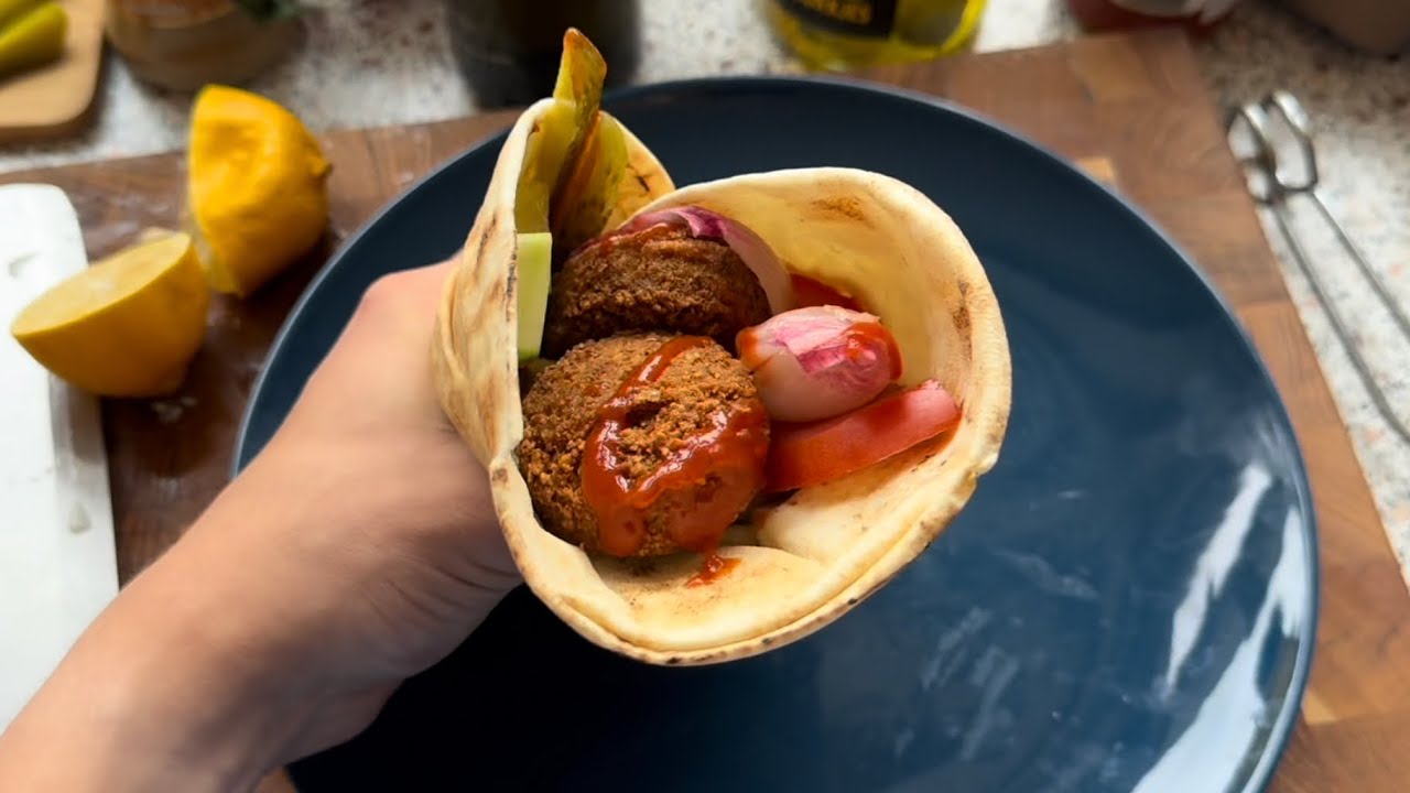 Fried Falafel wraps with eggplant and onion from the air fryer!