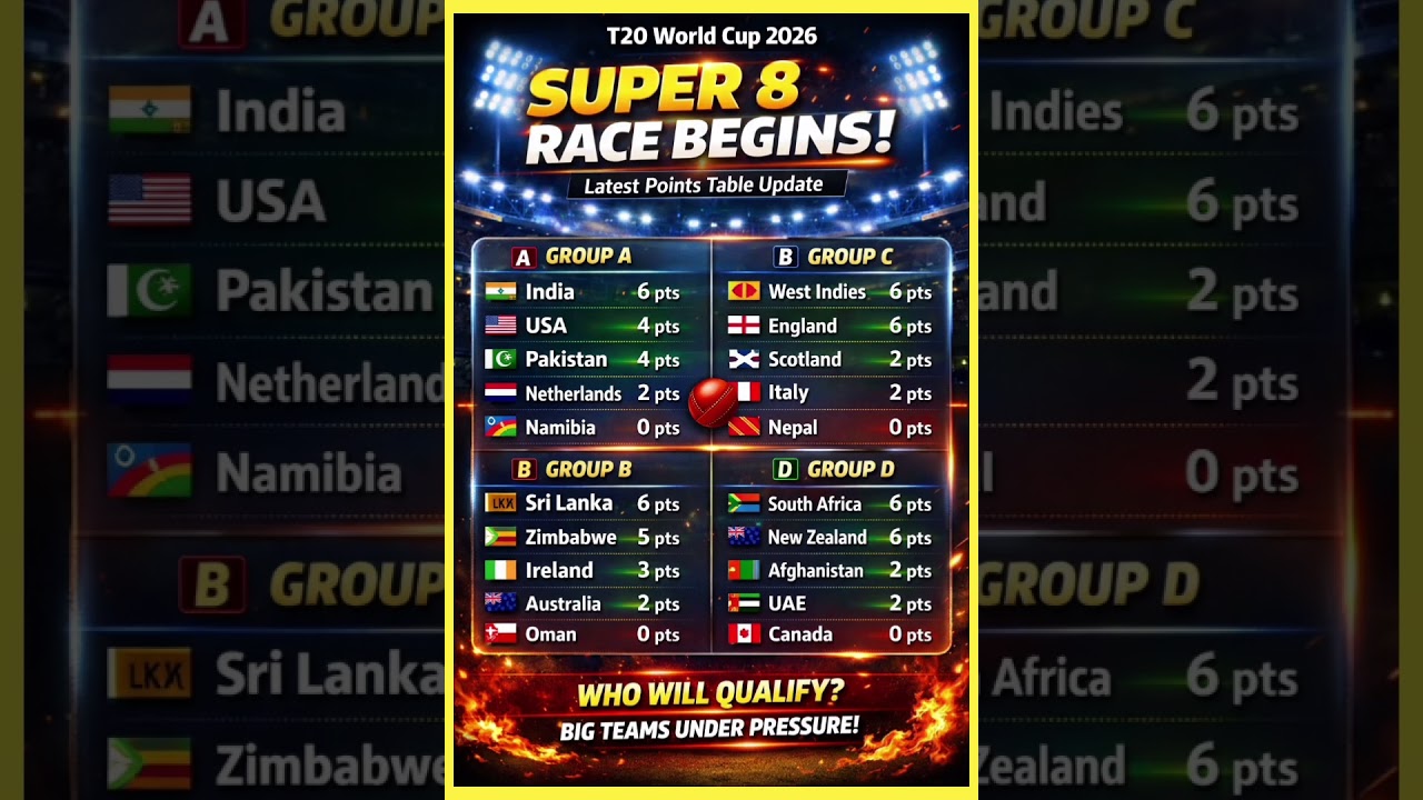 Super 8 Race Begins! | T20 World Cup 2026 Points Table