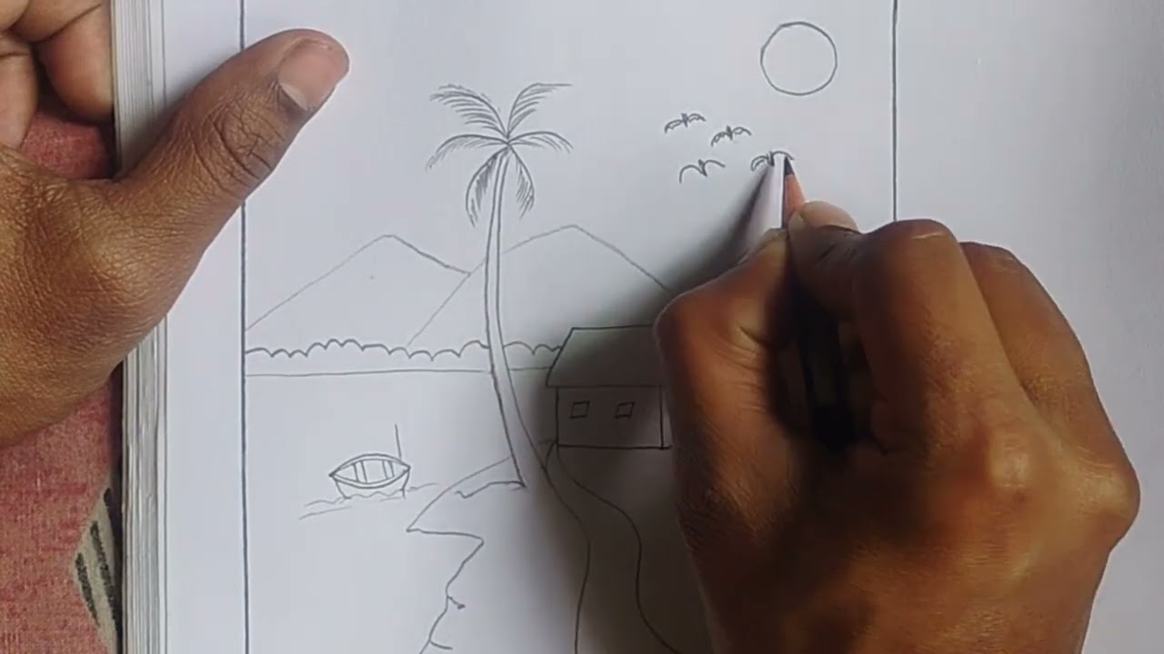 Easy Mountain River Drawing Step by Step | পাহাড় ও নদীর দৃশ্য অঙ্কন