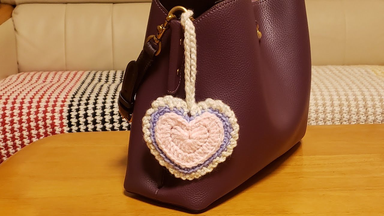 Crocheting heart bag charm/pouch 💜 gifts idea💝