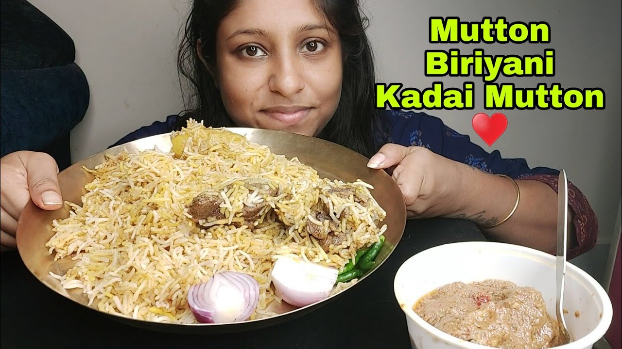 Eating Show - Mutton Biriyani, Kadai Mutton | Poulamieatingshow | Food|BigBites | ASMR