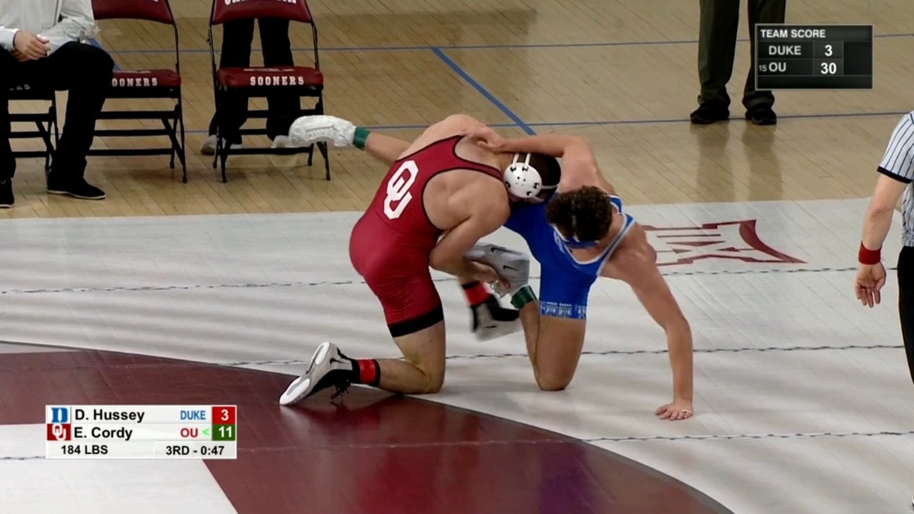 184lbs Eli Cordy (Oklahoma) vs David Hussey (Duke)