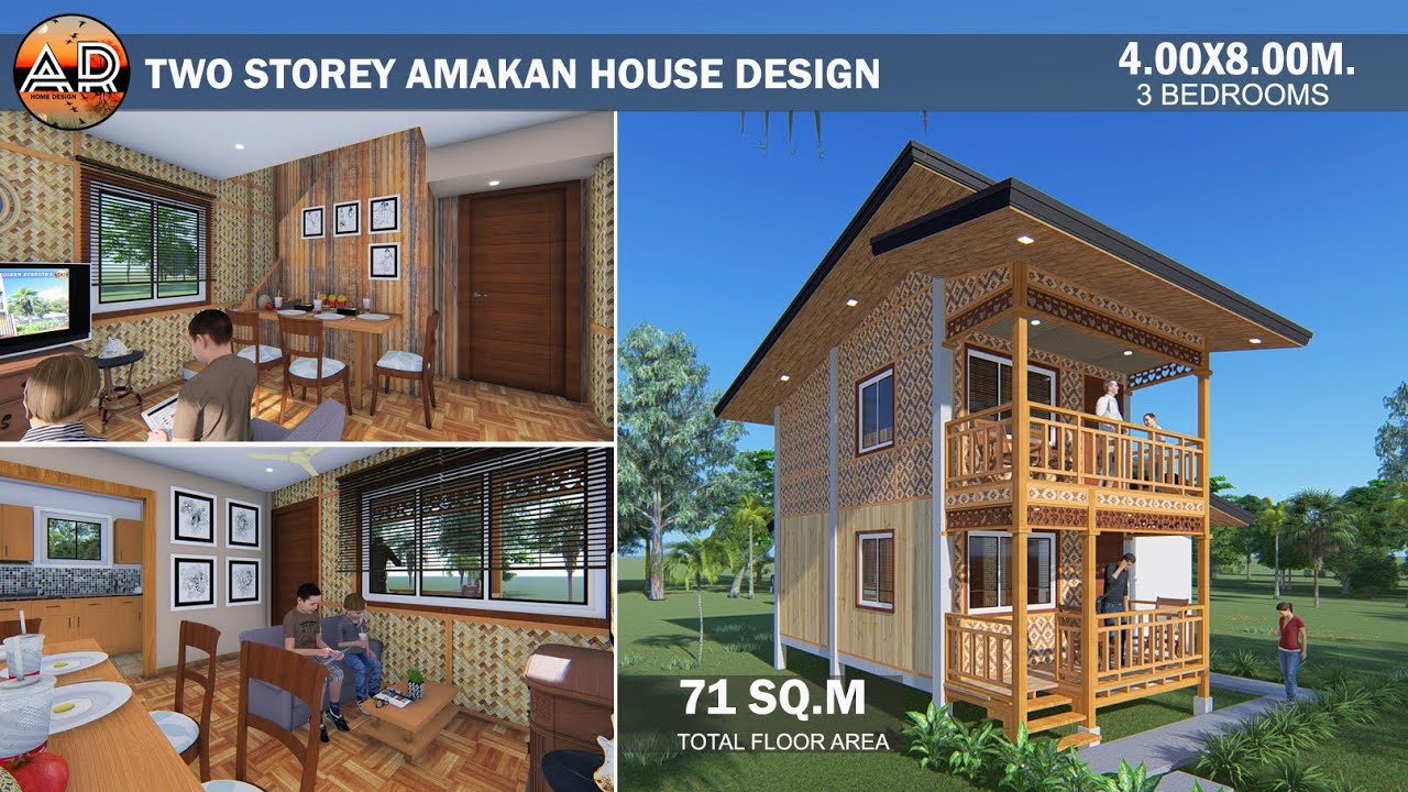 TWO STOREY AMAKAN HOUSE DESIGN | MODERN BAHAY KUBO | 71 SQ.M. | 4X8M. | 3 BEDROOMS | NATIVE HOUSE