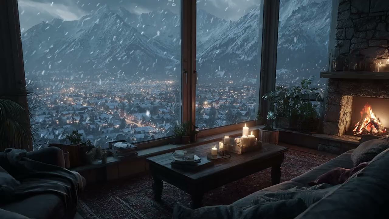 Warm Fireplace & Gentle Snowfall ❄️🔥 Peaceful Piano for Focus & Sleep