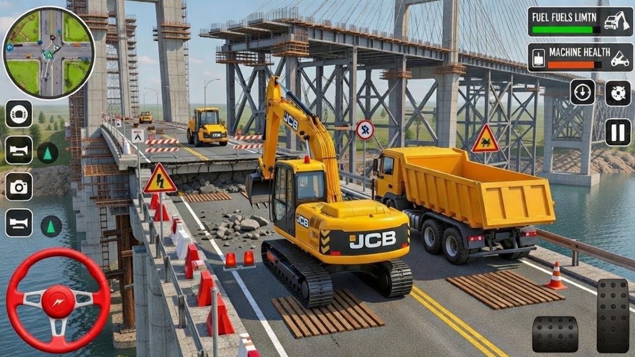 Mega Bridge Construction Mission 🚧 | JCB Excavator Simulator 3D Gameplay (Android) LIVE