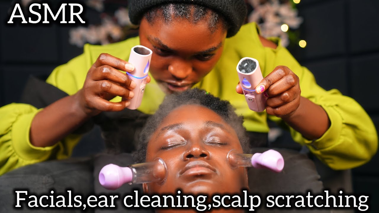 ASMR Face massage,ear cleaning,scalp scratching with soothing sounds for sleep and relaxation 