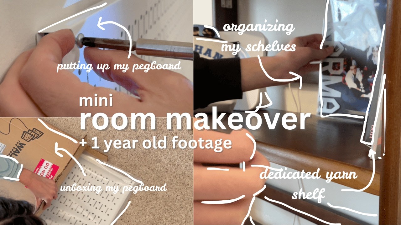 small room makeover 🍰🍓 putting up pegboard, organization, adding shelves