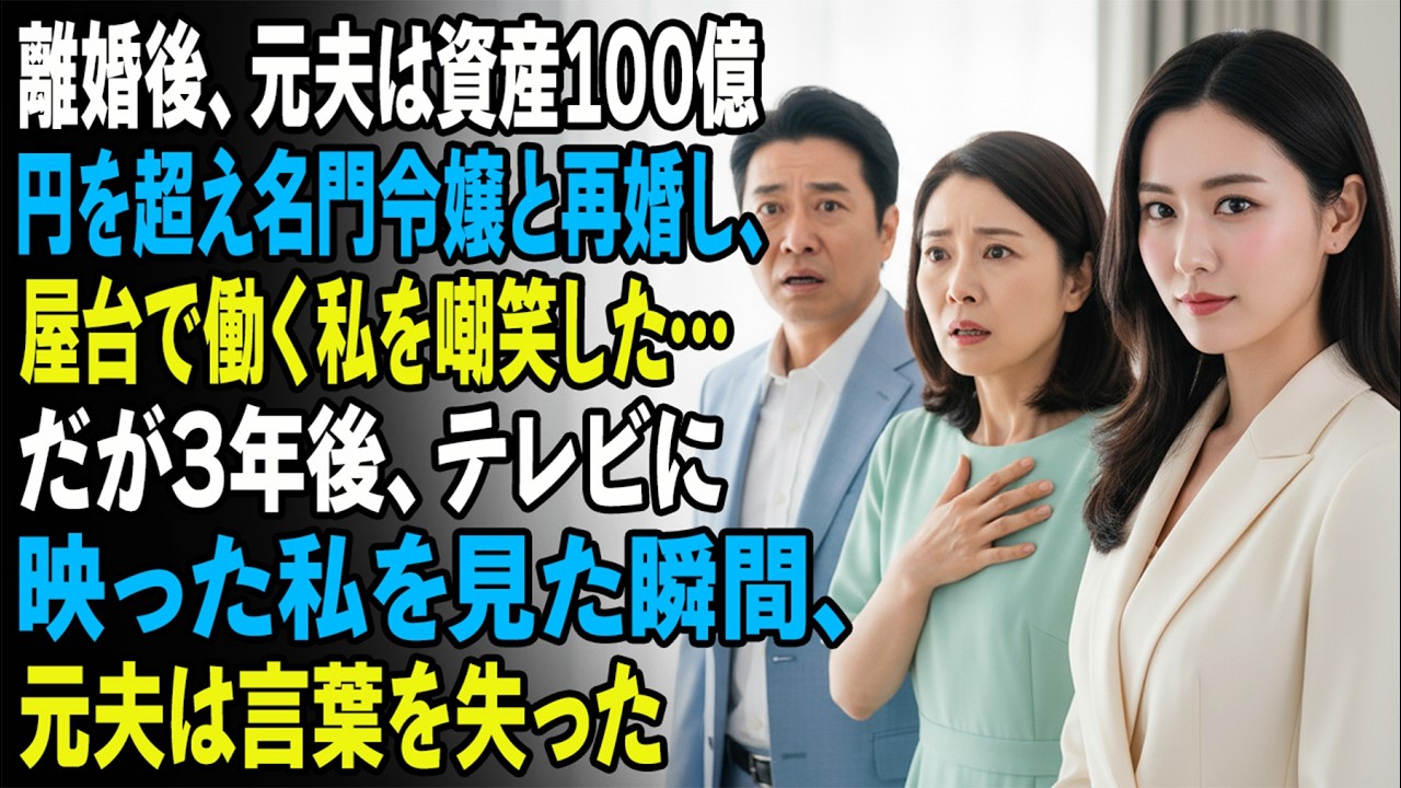 離婚後、元夫は資産100億円を超え名門令嬢と再婚し、屋台で働く私を嘲笑した…だが3年後、テレビに映った私を見た瞬間、元夫は言葉を失った