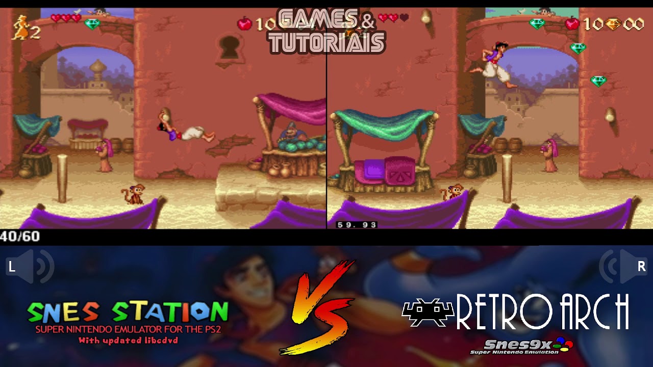 SNES Station (SP193) VS RetroArch_SNES9X-2002 (fjtrujy) - Aladdin (PLAYSTATION 2)
