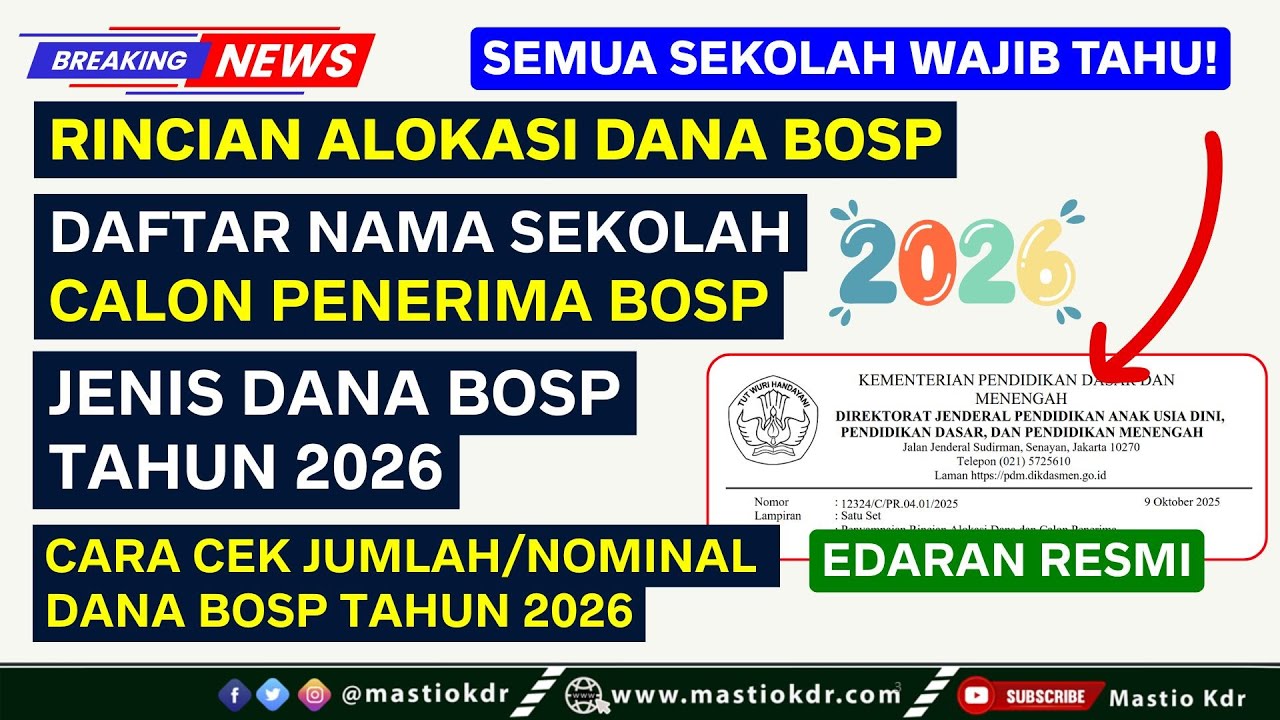Info Penting! Dana BOSP Tahun 2026 & Jenis BOSP 2026 | Alokasi, Calon Penerima, dan Surat Resminya!