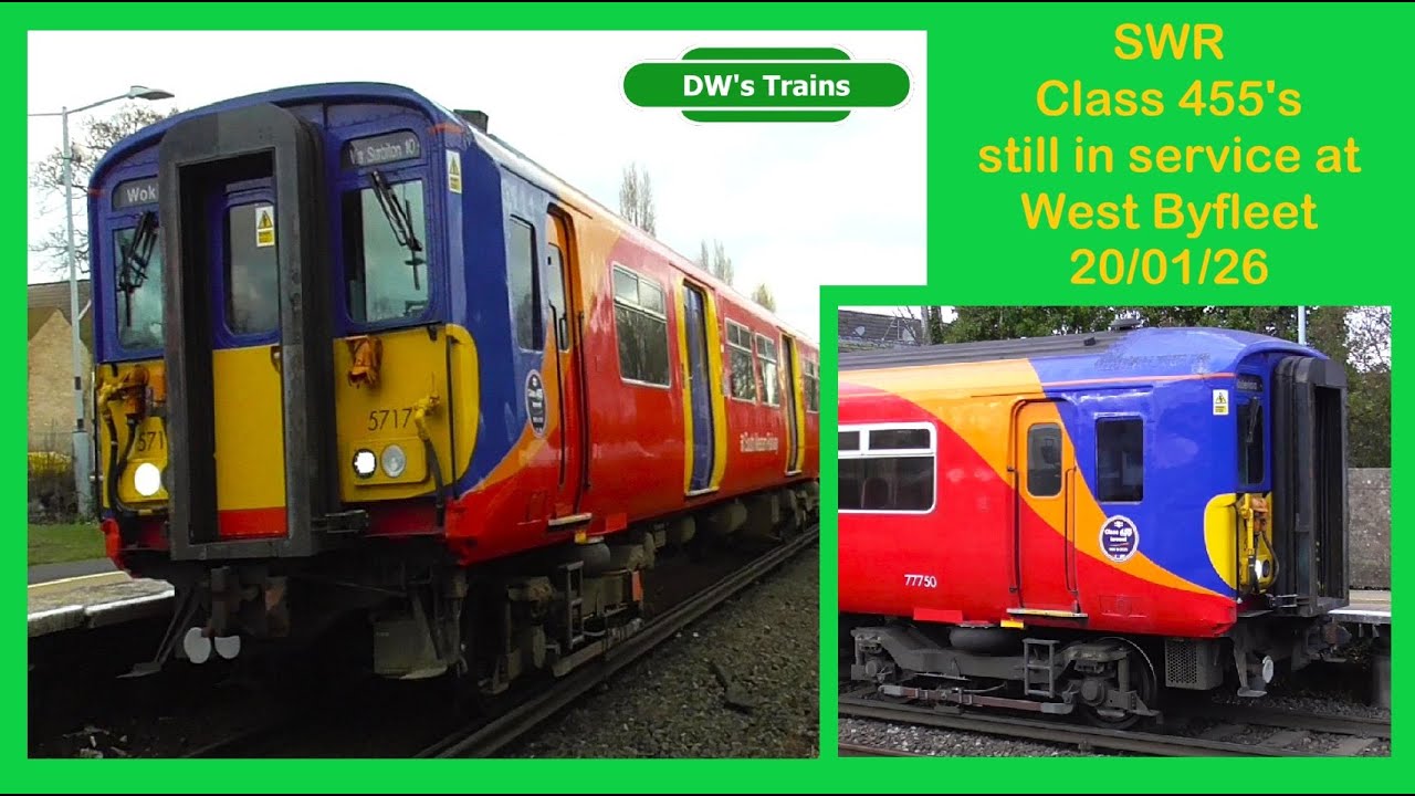 SWR Class 455's still in service, covering a Class 701 diagram, at West Byfleet on 20/01/26