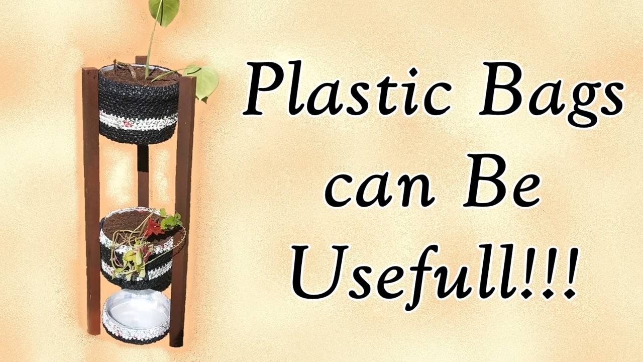 DIY Tiered Plant Stand | Crochet Bucket Covers from Plastic Plarn