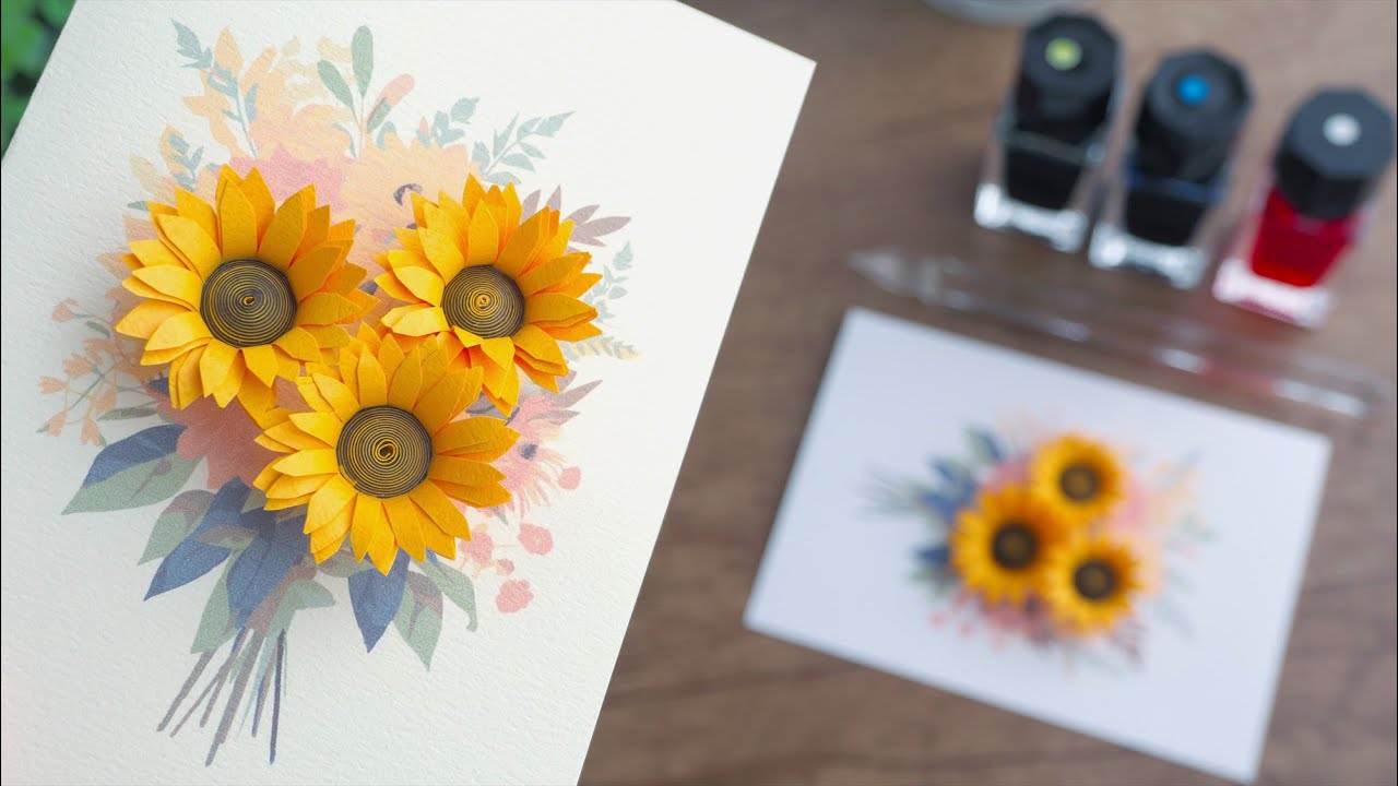 Как сделать открытку с подсолнухом - DIY How to Make a Sunflower Card / Tutorial