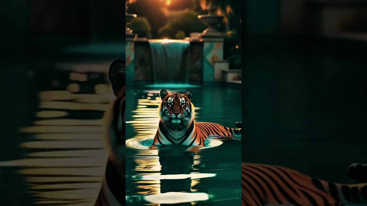 Tiger Sunbathing by Stunning Marble Fountains & Waterfalls #shorts #funny #tiger #animals
