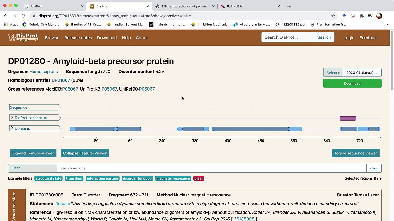 Sequence-based disordered domain prediction in peptides: ESpritz-DisProt and IUPRED-long web servers