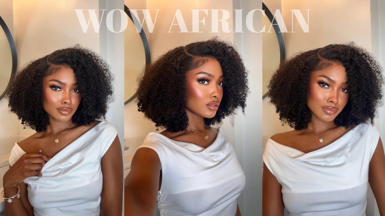 Realistic Afro Curly Bob Wig | No Glue Needed | Kinky Edges ft WowAfrican