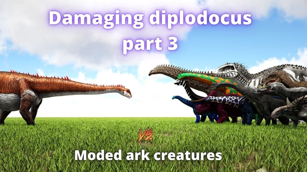 Damaging diplodocus vs modded ark creatures part 3 (Diplo,Indom,Camara,Nasuto,Salta,Tarbo,...)