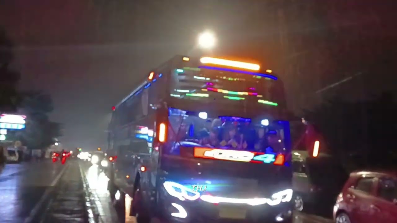 Suasana Malam + Hujan + Bus Full LED ✨🚌 | TRIP AL-JABBAR  #teloletbasuri