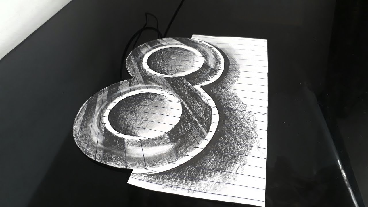 How to draw 3d number 8 on line paper