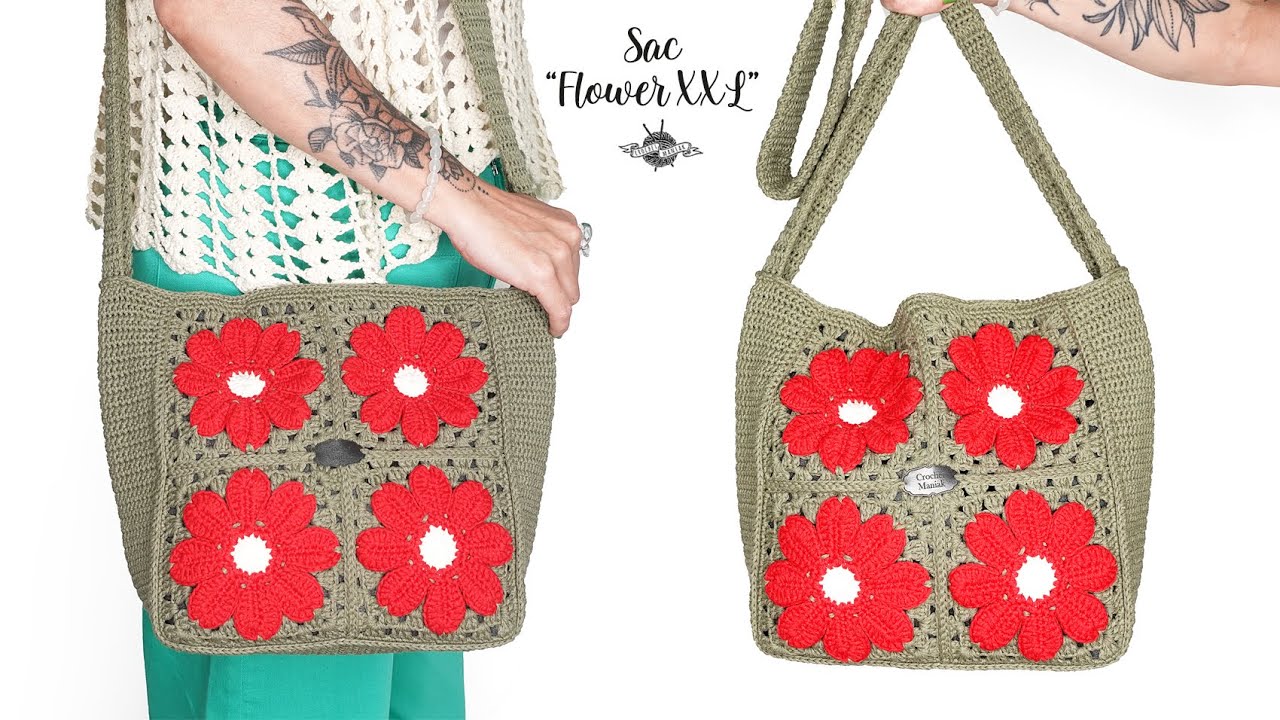 Crochet Sac Flowers XXL I Tuto fleur granny I Granny square bag