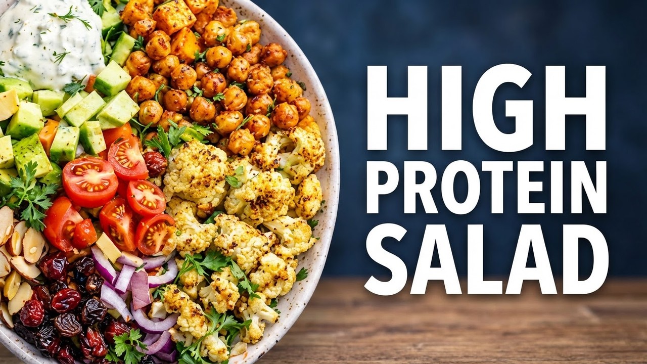 High Protein Roasted Cauliflower Chickpea Salad | Easy Healthy Meal Day 4