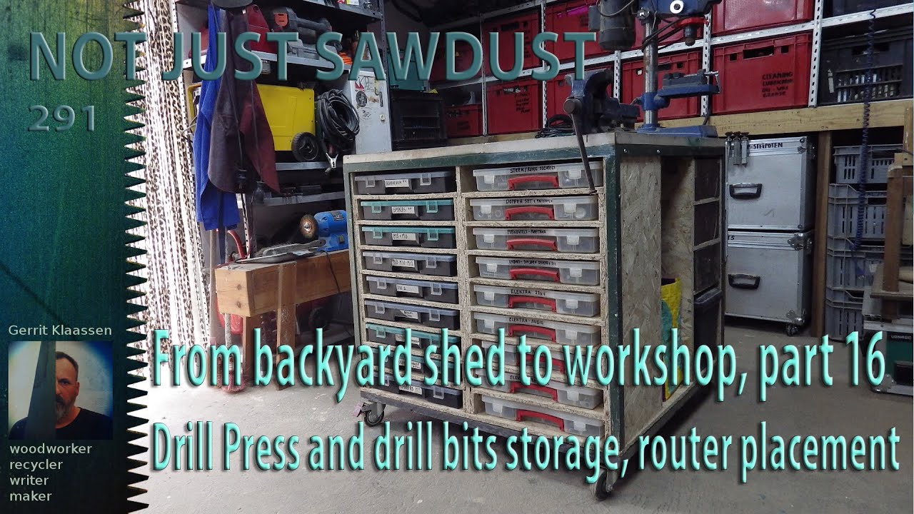 From backyard shed into a workshop, Part 16, Drill Press, drill bit storage and router placement.
