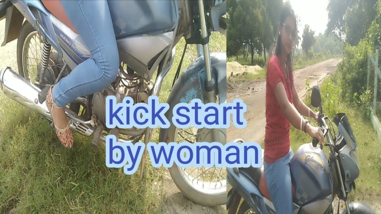Kick start of Hero honda glamour by woman