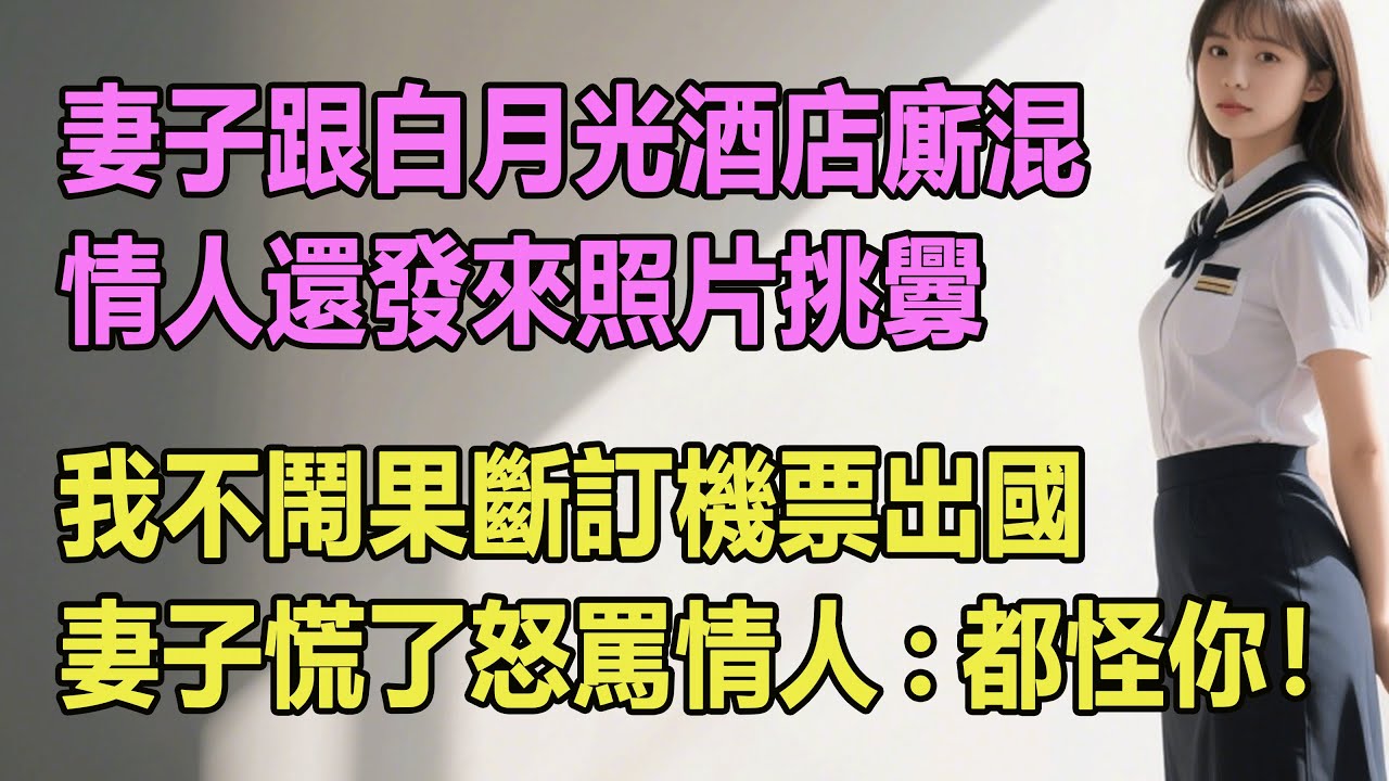 妻子跟白月光酒店廝混，情人還發來照片挑釁，我不鬧果斷訂機票出國，妻子慌了怒罵情人:都怪你！