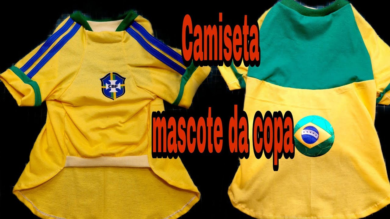 Camiseta de malha/ Gola esportiva/ Mascote da copa/ molde na descrição do vídeo