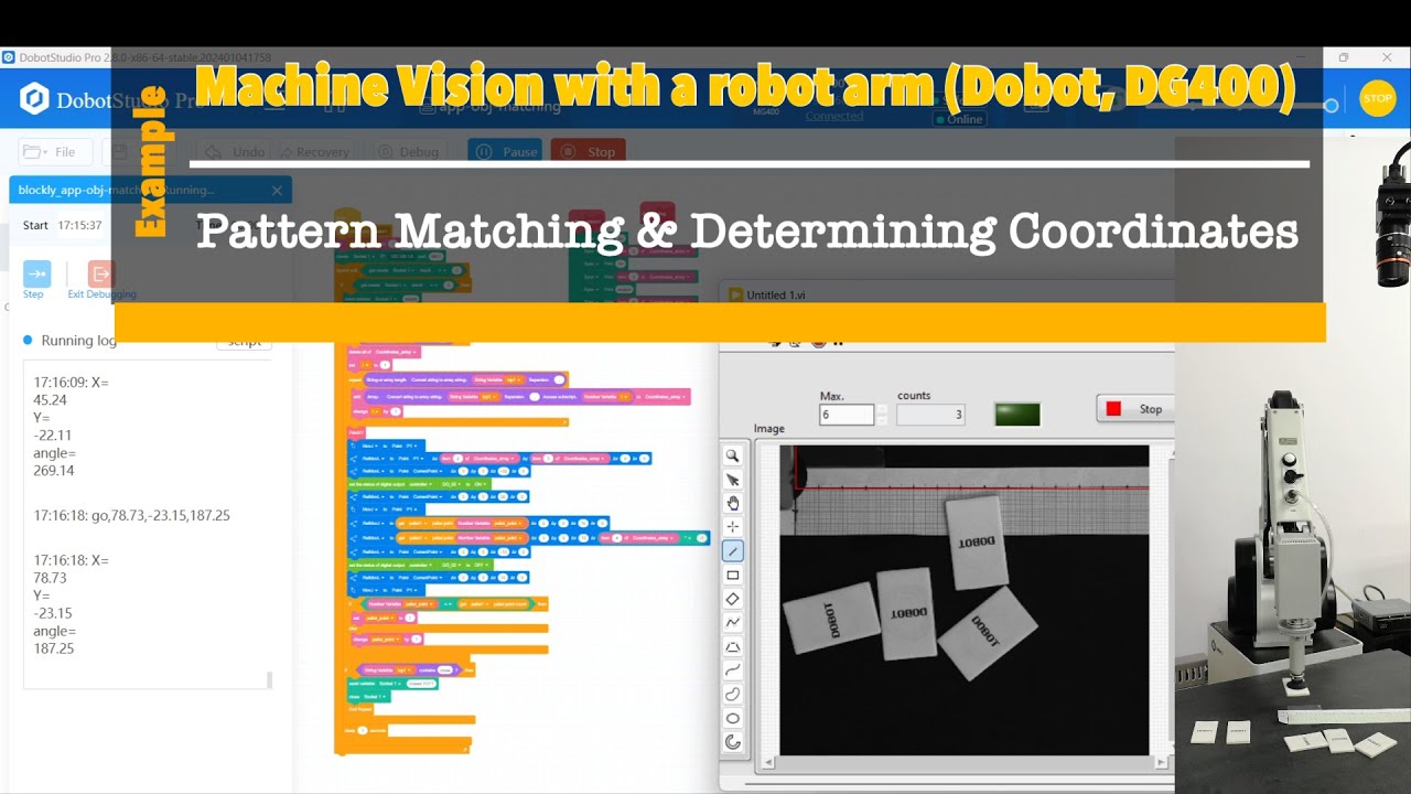 Robot Arm Programming (Dobot, MG400) Ep8: Image Pattern Matching Application