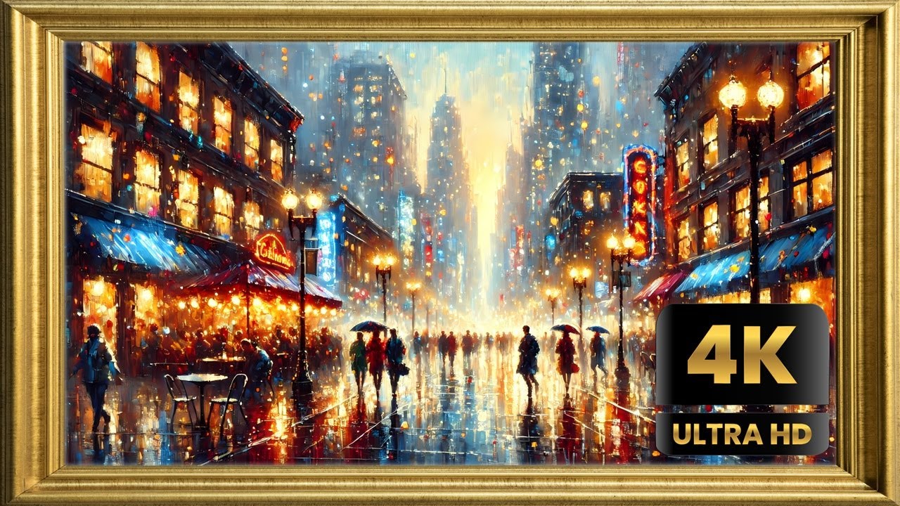 Rainy Cityscape | Impressionist Art Relaxing Visual Experience | 10-Hour Screensaver in 4K