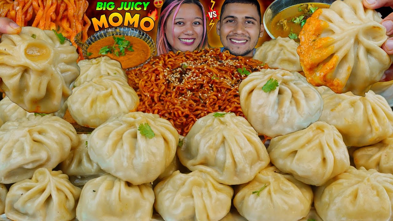 BIGGEST MOMO RECIPE + MUKBANG || JUICY MOMO MUKBANG WITH SPICY BULDAK NOODLES 🔥