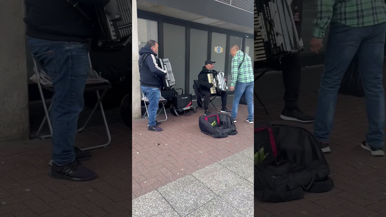 Fake buskers playing music through speaker