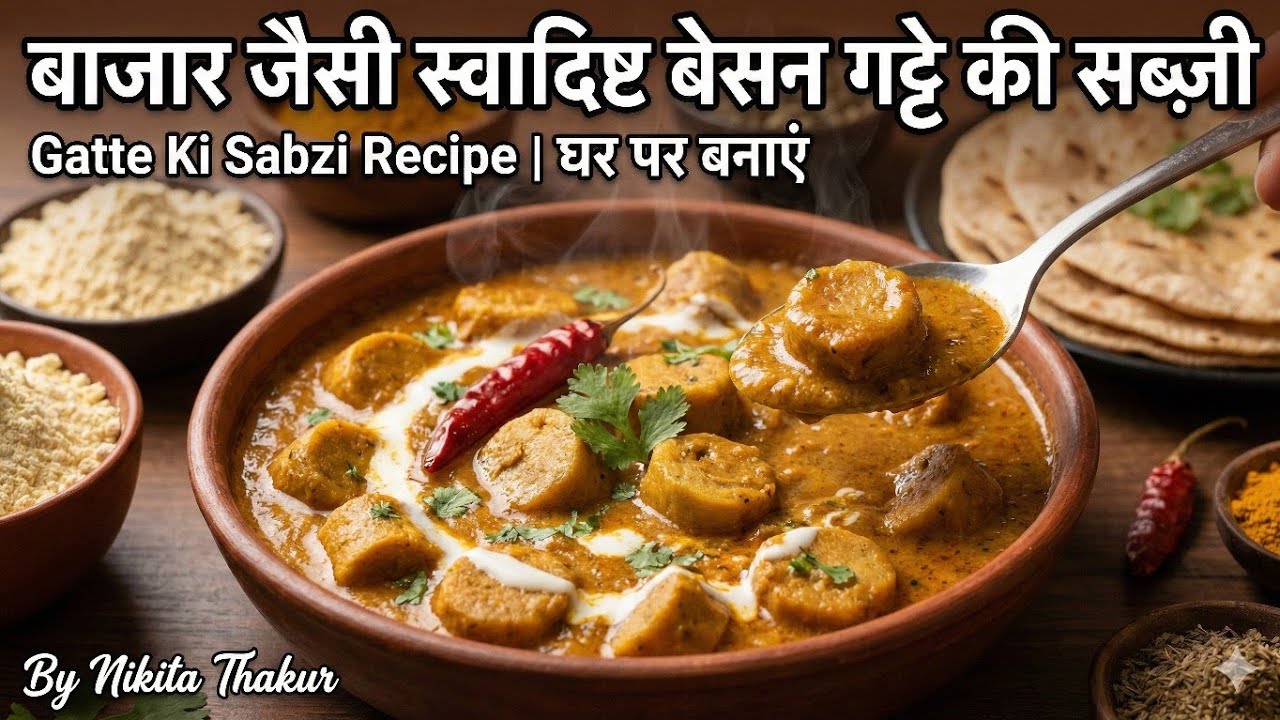 Gatte Ki Sabzi Recipe | बाजार जैसी स्वादिष्ट बेसन गट्टे की सब्ज़ी घर पर | Nikita Thakur 