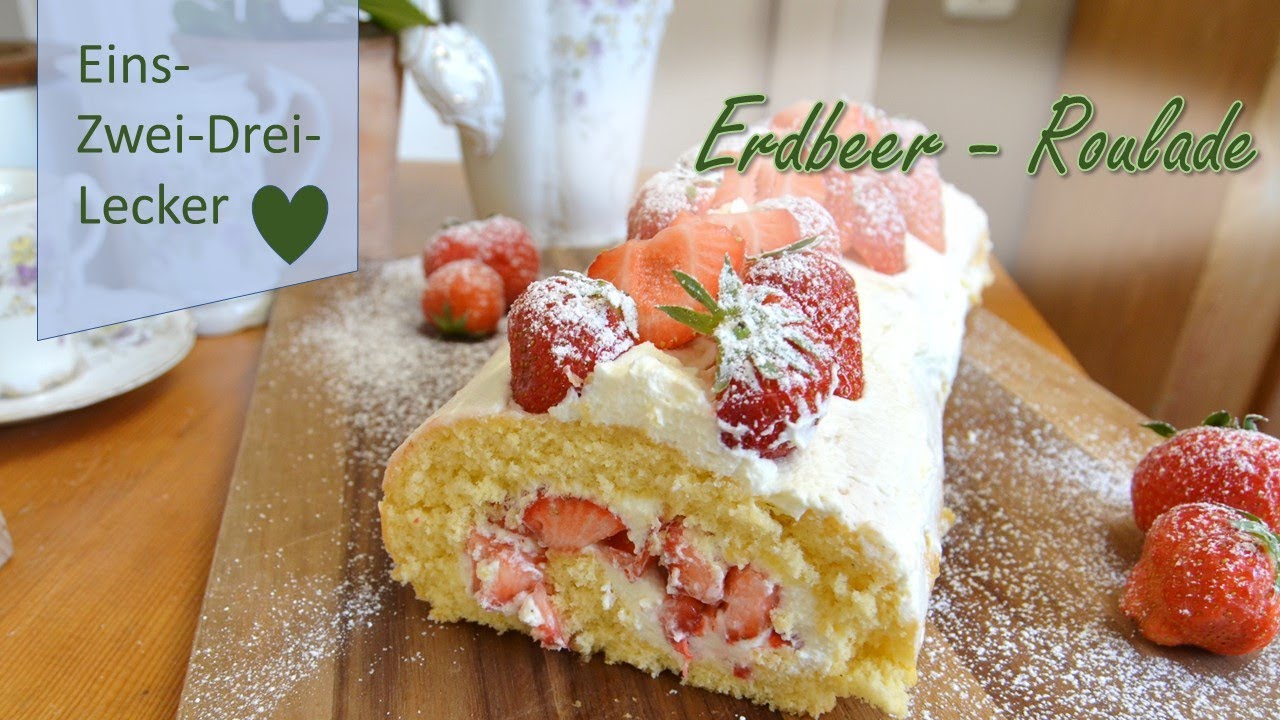 Leichte leckere Erdbeer Biskuit Roulade 🥧❤ -Rezepte aus Bayern- ❤🥧schnell und einfach