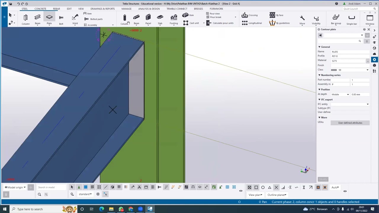 Belajar Tekla Structure : Membuat koneksi baja dengan auto connection