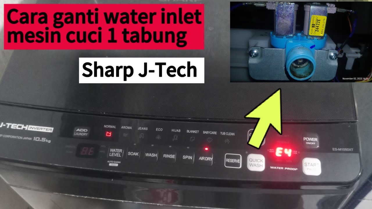 Perbaikan water inlet air gak bisa otomatis mesin cuci 1 tabung sharp J-Tech inverter.