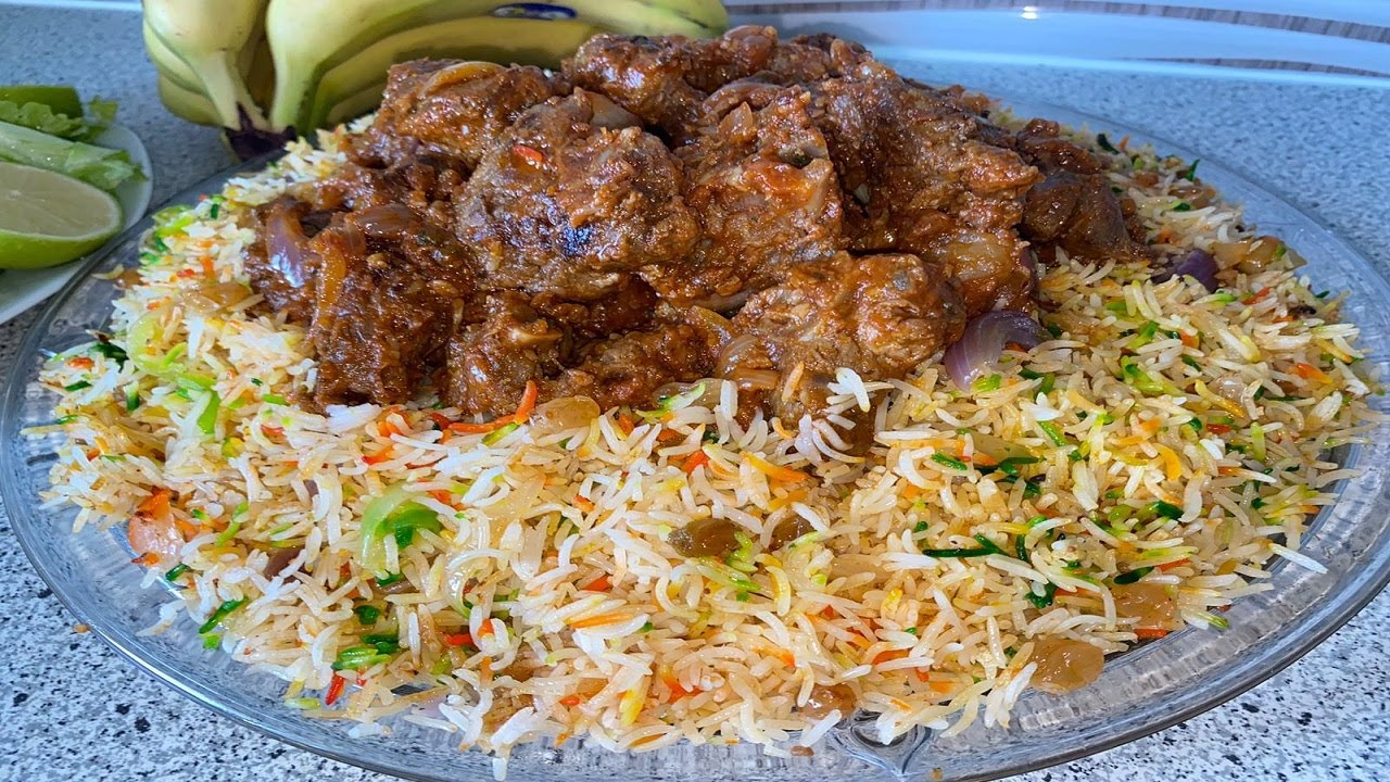 Daawo Bariis Biryani iyo Hilib Si aan caadi eheen Lokariyey/Biryani with Meat at home Restaurant Sty