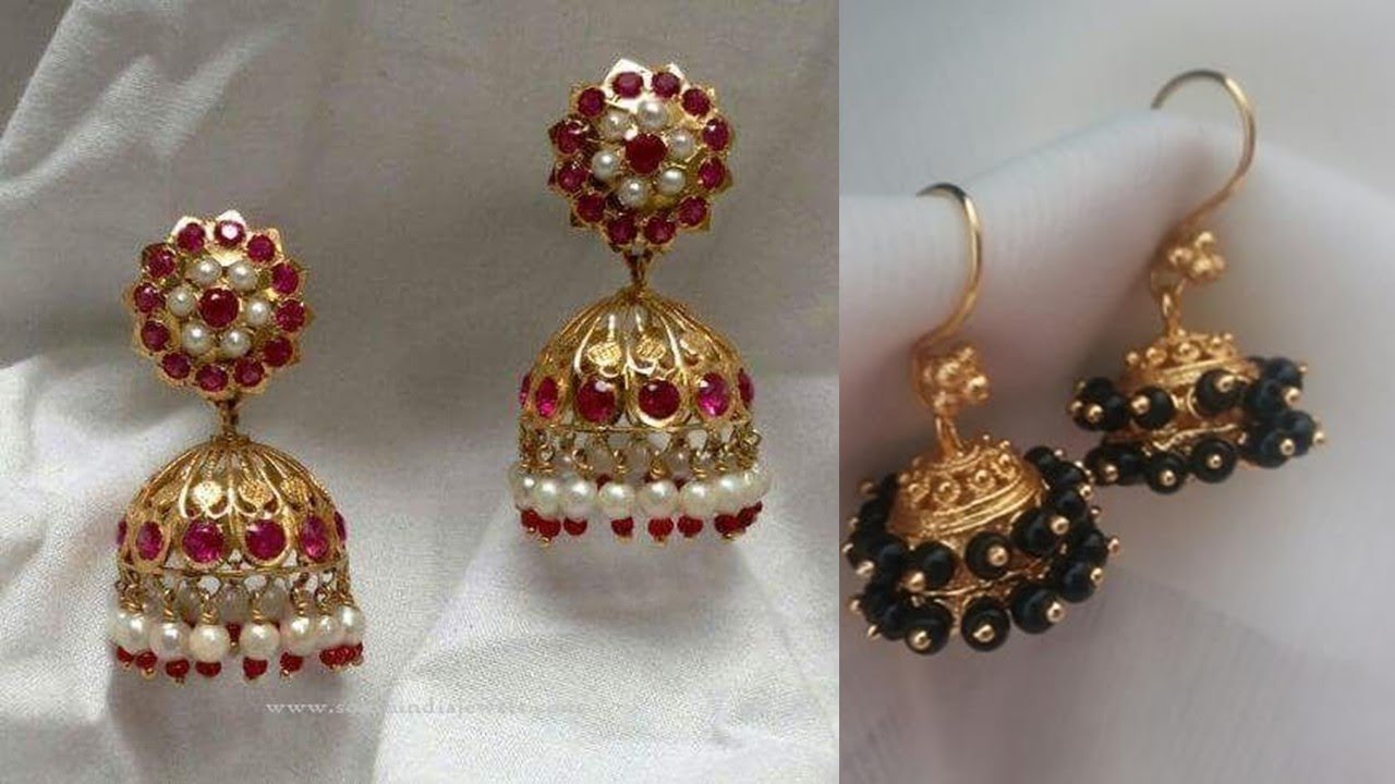 Gold And Bead Small Jhumka Designs 2019