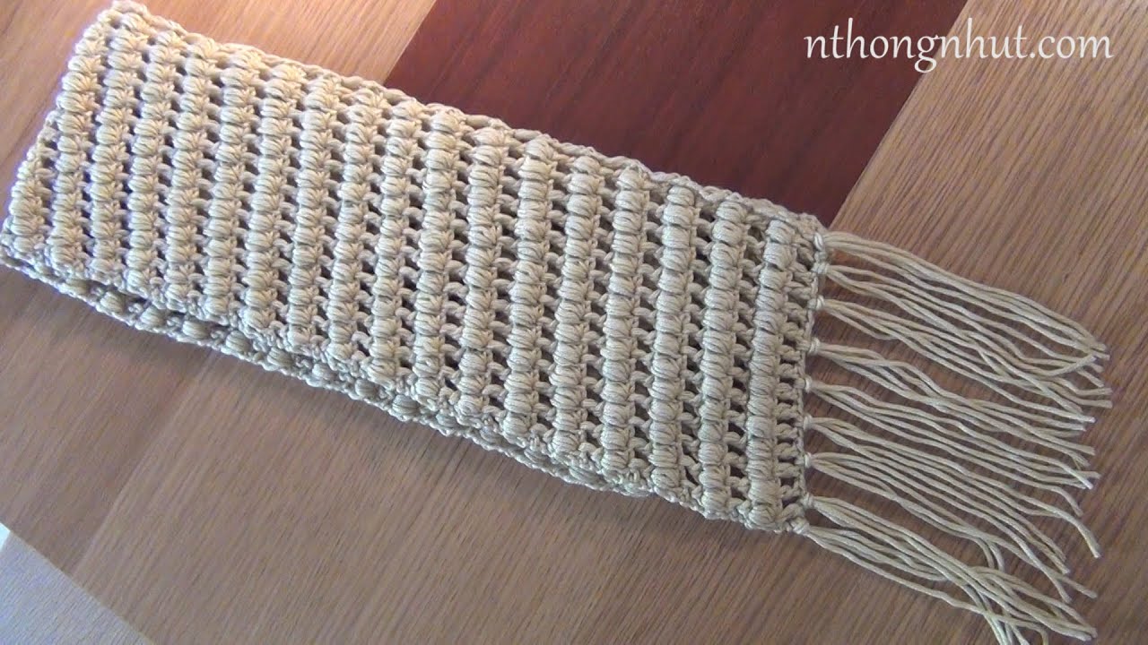 How to Crochet scarf tutorial (Engsub) I Móc khăn choàng len họa tiết mũi hạt lúa