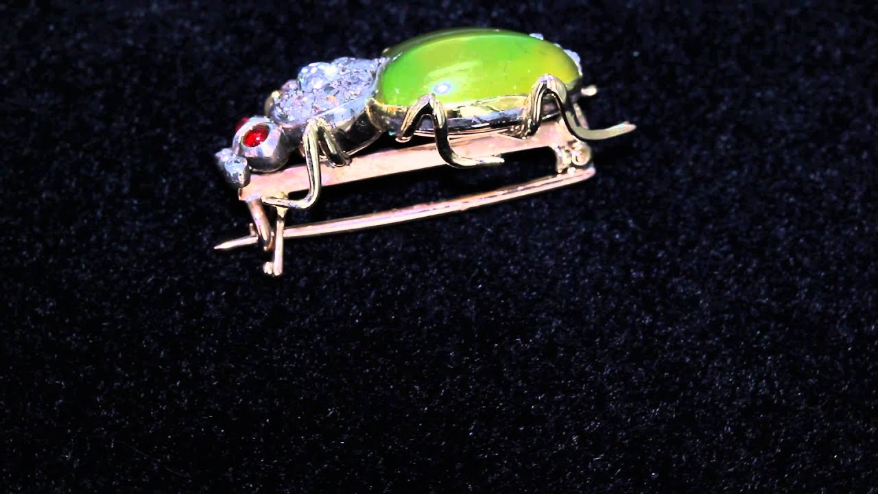 Antique Jade Ruby and Diamond Beetle Brooch M356