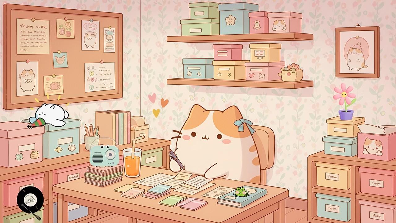 Pusheen’s Cozy Corner Study 📚 Peaceful Lofi Vibes for Focus & Calm 💖 Lofi Spring Ambience