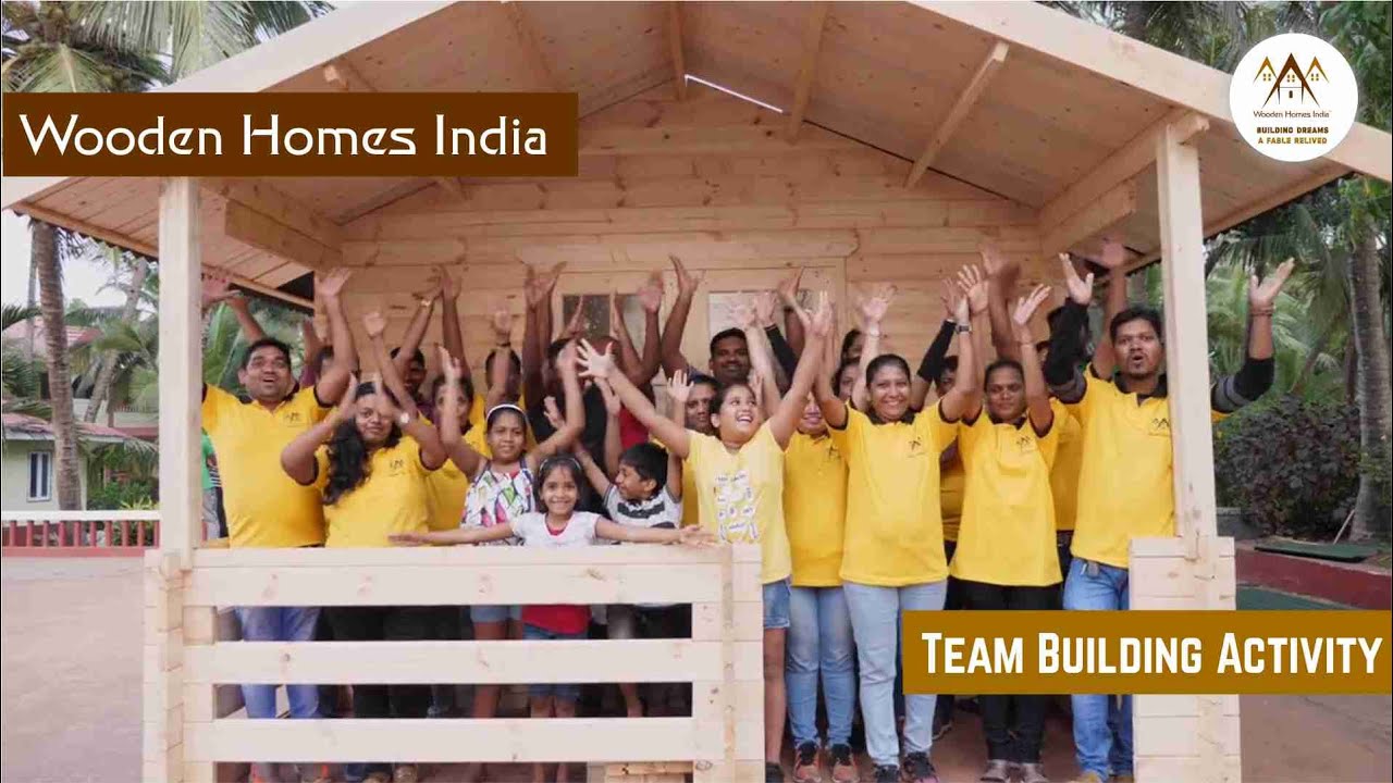 Admin staff of wooden homes India build a cottage in 5 hours. DIY experience in structure assembly.
