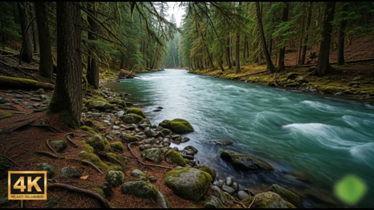 Water flows in the forest, and the natural beauty is beautiful, with beautiful songs stress relaxing