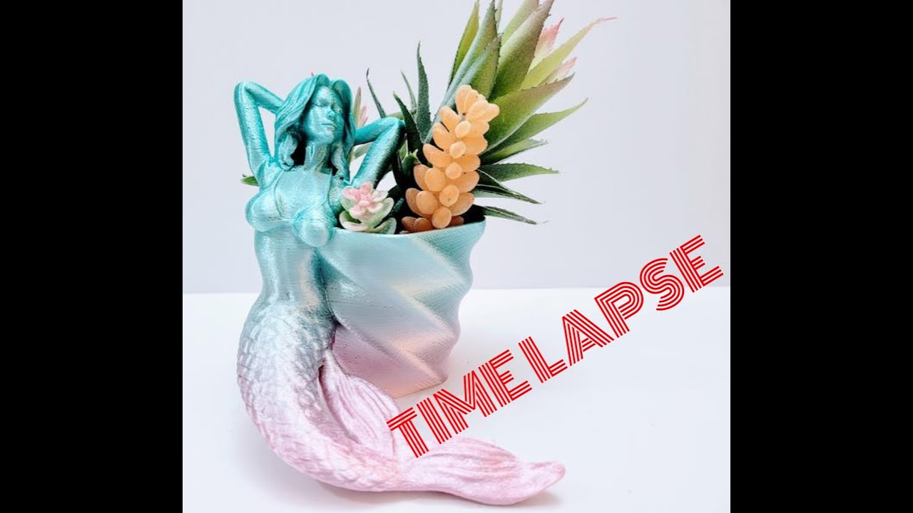 Mermaid planter time lapse 3d printed (silky copper and rainbow filament)