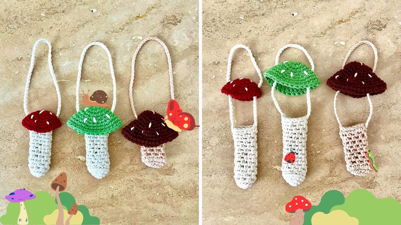 TIĞ İŞİ MANTAR KESE | crochet mushroom bag charm