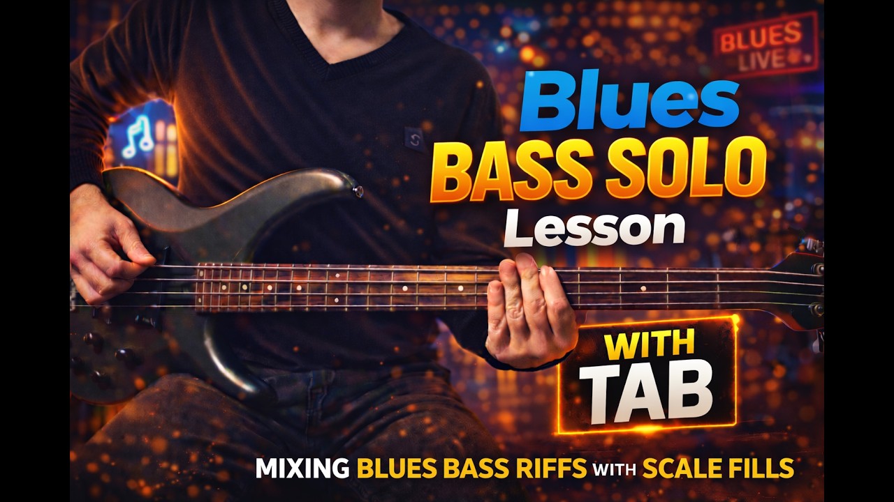 Blues Bass Solo in A (12 Bar Blues) | Bass Lesson with TAB on screen