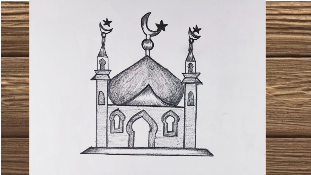 Very Easy Mosque Drawing for Beginners | Ramadan Special Art | সুন্দর মসজিদের দৃশ্য