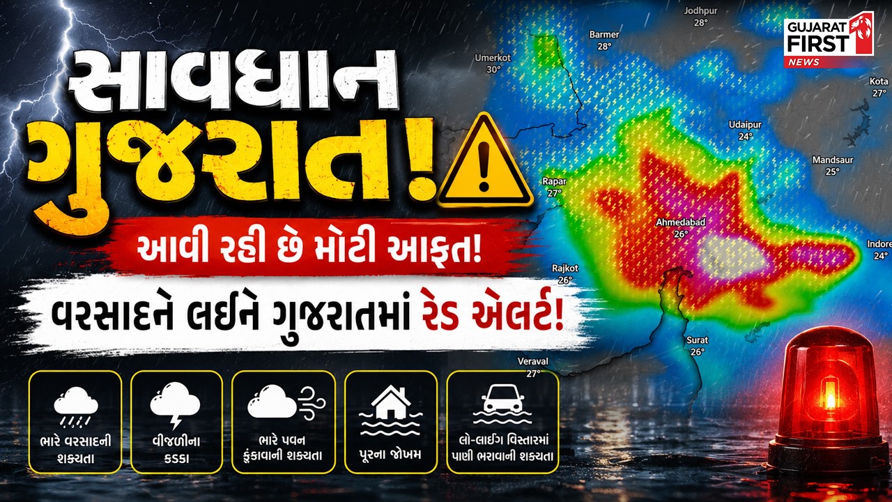 Gujarat Red Alert: ગુજરાતમાં વરસાદને લઈને રેડ એલર્ટ જાહેર! | Gujarat First