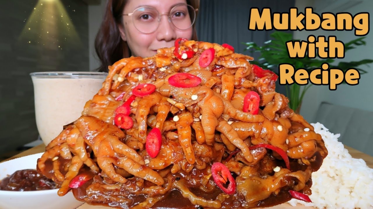 BONELESS SPICY CHICKEN FEET ADOBO | Mukbang Philippines